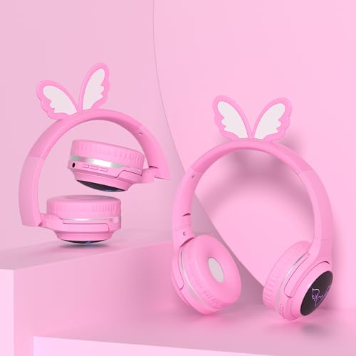 Kids Wireless Headphones with 7-Color RGB LED Lights, Long Playtime, Ultra-Soft Over-Ear for School Travel, Pink Butterfly Wings - color: Pink