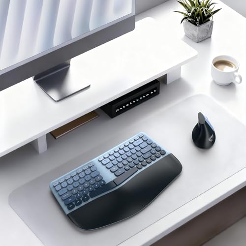 MOFII Wireless Ergonomic Keyboard & Mouse Combo – Split Curved Keyboard with Wrist Rest (All-Day Comfort) + Wireless Vertical Ergonomic Optical Mouse, Compatible with PC/Laptop/Desktop- Blue Gradient - color: Blue Gradient