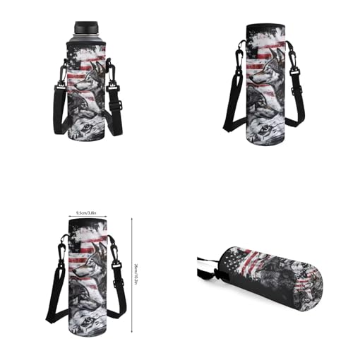 American Flag Wolf Backpack for Boys Kids Backpack with Lunch Box Water Bottle Bag and Soft Pencil Case 4PCS Set Bookbag with Front Pocket for School Teens 17 inch Large Capacity School Bag - color: American Flag Wolf