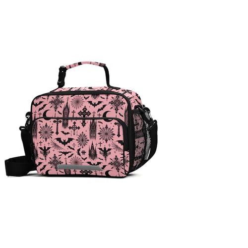 MNSRUU Student Lunch Bag Black Gothic Moon Spider Webs and Bats Insulated DinnerTotes Picnic Bag Lunch Box with Adjustable Shoulder Strap for Teen Kids Adults - color: Bats I8897