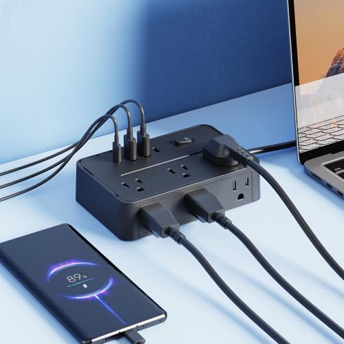 High Speed with 78 Inch Cord USB C PD Desktop Power Strip 10 Port Multi Outlet for Office Home Charging