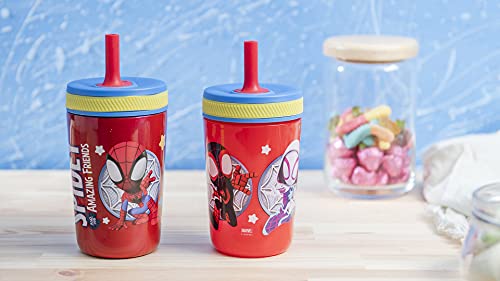 Zak Designs Spidey and His Amazing Friends Kelso Tumbler Set, Leak-Proof Screw-On Lid with Straw, Bundle for Kids Includes Plastic and Stainless Steel Cups with Bonus Sipper, 3pc Set, Non-BPA - color: Spider-man Spidey and His Amazing Friends, size: 3 Pie
