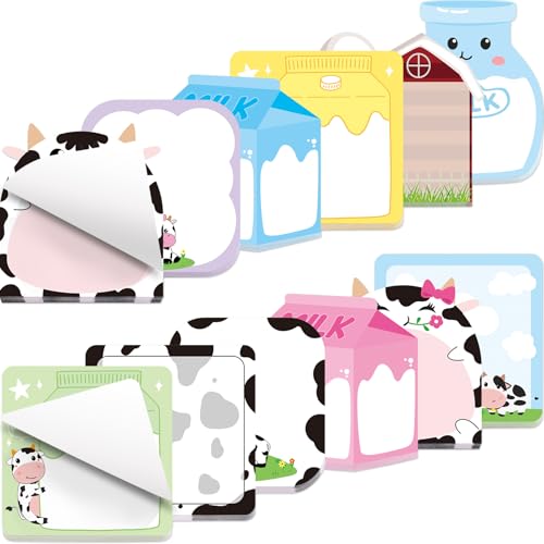 Fancy Land 24 Pads Cute Sticky Notes Cartoon Animal Pattern Sticky Notes for Teachers Classrooms 720 Sheets Memo Pads Teacher Appreciation Gift Home Office Supplies Cow - style: Cow
