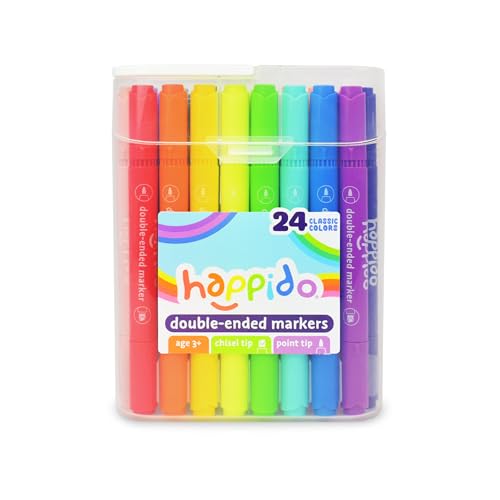 International Arrivals Double Sided Marker Sets for Kids Happido, Set of 24 Water Based Non Toxic Markers with Case, Great School Supplies, Art and Stationery Set - style: 24 Count - Double Ended