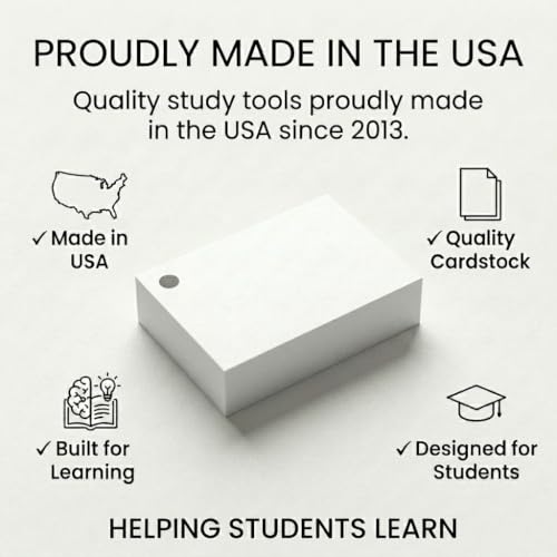 Blank Flash Cards with Rings & Box 1000 White Hole-Punched 2x3.5 USA Made | For active recall, vocabulary, homeschooling, language learning, exam prep, and spaced repetition.