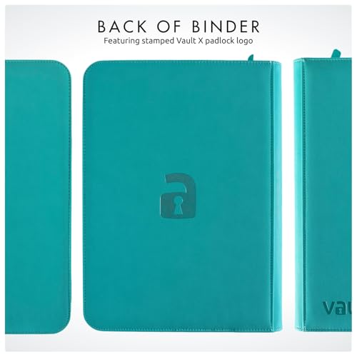 Vault X 9 Pocket Zip Trading Card Binder 360 Cards Exo-Tec (Teal) | Holds 360 standard-size TCG cards in 20 side-loading 9-pocket pages. Padded, water-resistant Exo-Tec cover. - color: Teal, size: 6.8cm x 9.7cm