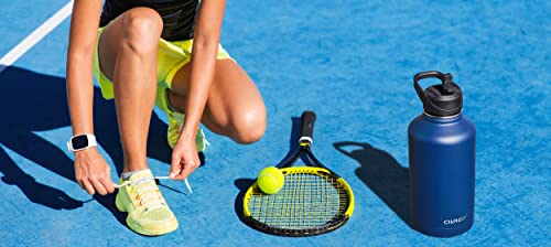 CIVAGO 32 oz Insulated Water Bottle With Straw, Stainless Steel Sports Water Cup Flask with 3 Lids (Straw, Spout and Handle Lid), Wide Mouth Travel Thermal Mug, Indigo Black - color: .Indigo Black, size: 32 Ounces
