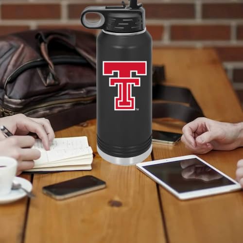 Texas Tech 32oz Stainless Steel Double Walled Black Beverage Bottle with Flip Straw Spout - College Gear for Playoff Season – For Office, Home or Auto – Show your Red Raider Prider - style: Texas Tech / Black