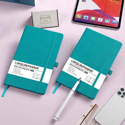 Graph Grid Paper Notebook/Journal - Classic Journal/Notebook with Ribbon Divider, Hardcover with Thick Paper, 5.3" x 8.26", Banded + Pen Holder +Inner Pocket - Cyan - color: Cyan, size: Grid