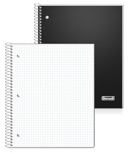 Dunwell Graph Paper Notebook 8.5 x 11, Plastic Cover, 80 Sheets, 4x4 Ruled, 1 Subject Spiral 1/4 Inch Grid Graphing Notebook, Divider with Pockets, Perforated Pages, 3-Hole Punched - size: 8.5x11", style: Graph Ruled