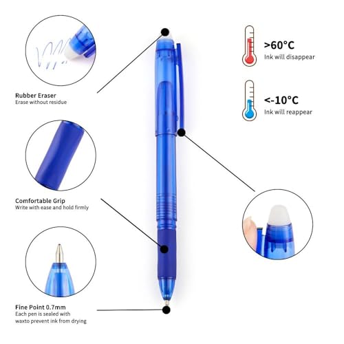 Volcanics Erasable Gel Pens, 0.7mm Fine Point Gel Erasable Ink Pens with Eraser - Rocket Book Pens, Soft Black and Blue, 12 Pack, Smooth Writing Pens Pencil-Like Precision for Home School & Office - color: Black and Blue, size: 1 Count (Pack of 12)