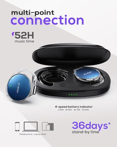 Open Ear Headphones V5.4, 52Hrs Playtime Wireless Headphones with Ear Hooks | Lightweight Headset, Clip-On Ear Design, Dual Device Pairing, for Workouts - color: Black Blue