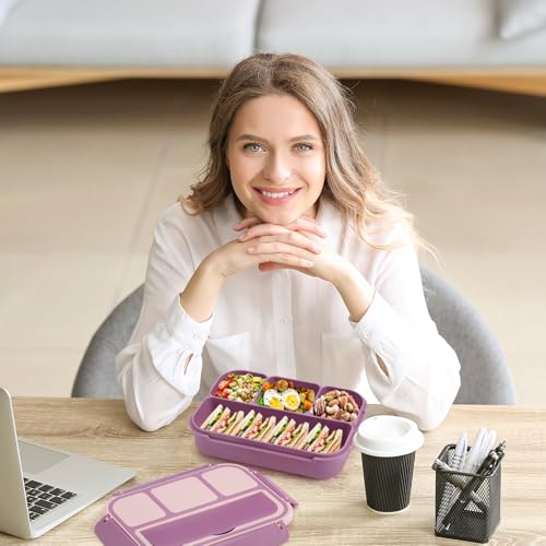 shell and turtle Bento Box Adult Lunch Box, Lunch Containers for Kids Girls Boys with 4 Compartments, Lunchable Food Container with Utensils, Sauce Jar, Muffin Liners, 40 Oz/5 Cup, Dark Purple - color: Dark Purple