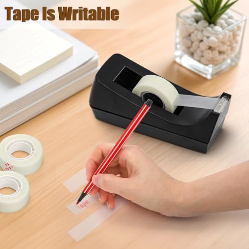 10 Pack Desktop Tape Dispenser, 1 Inch Core Tape Dispensers with 10 Rolls Invisible Tapes Refills, Non Skid Base Plastic Tapes Roll Dispenser Bulk for Desk Office Home School, 0.7 x 985 Inches
