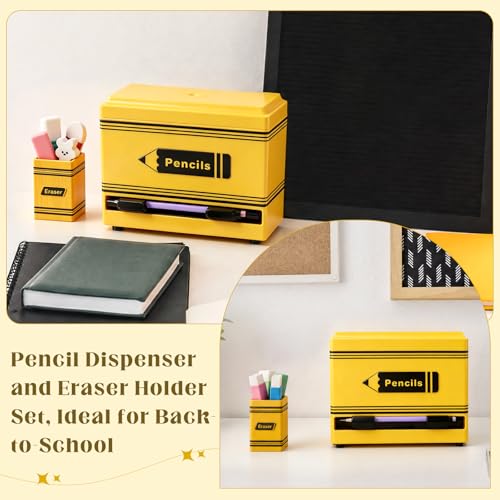 Pencil Dispenser for Classroom, 2Pcs Classroom Organization Set, Interactive Pencil Holder with Eraser Holder, Pencils Station for Teacher & Student, Teacher Must Have, Back to School Supplies(Yellow) - color: Yellow