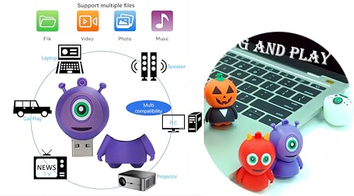 64GB USB 2.0 Flash Drive Cartoon Novelty Halloween Alien Memory Stick Silicone Rubber Pendrive Purple - color: Alien, size: 64GB 2.0