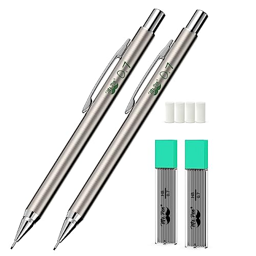 Mr. Pen- Metal Mechanical Pencil Set with Lead Refills & Erasers, 2 Pack | 0.7mm, 4x Tubes HB Lead Refill, 4x Eraser Refills for School Supplies, Note Taking, Drawing, Sketching, Office - style: 0.7mm