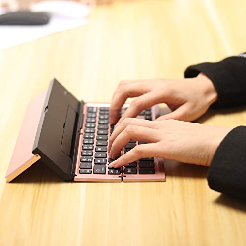 Geyes Bluetooth Keyboard Foldable Portable Folding Travel Keyboard for iPhone 15 Pro Plus/Xs/max/x/14/13 /12/11 /iPad/iPad mini 4, Samsung Android Tablet Smart Phone (Rose Gold) - color: Rosegold