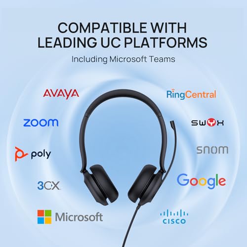 Yealink UH35 USB-C/A Headset with Noise Cancelling Microphone, Wired Headphones for Computer PC, Mute Button, Compatible with Zoom, Google and Other Leading UC Call Platforms