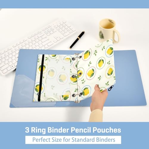 Blueangle Lemon Dots and Leaves Pencil Pouch for 3 Ring Binder, 2 Pack Clear Window Zipper Pencil Bags for Office