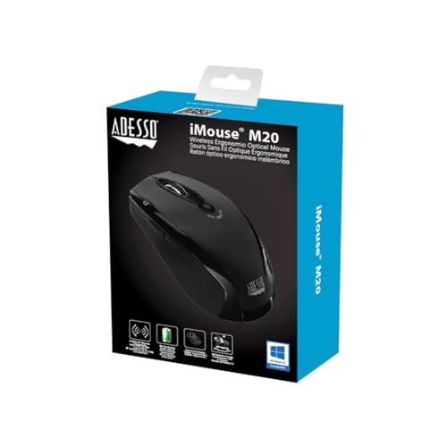 Adesso iMouse M20B - Wireless Ergonomic Optical Mouse, Black