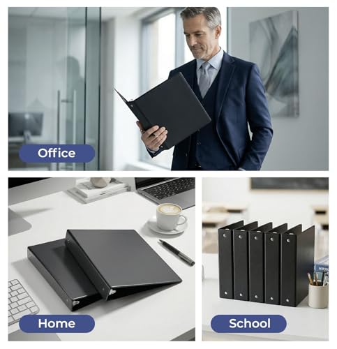 1-1/2'' 2-Inch 3-Ring Binder with Pockets, Premium View Binders with Three Ring Binders Holds up to 200/325/450 Sheets US Letter Size, Bulk Pack of 6 (2-inch Black) - size: 2-inch Black