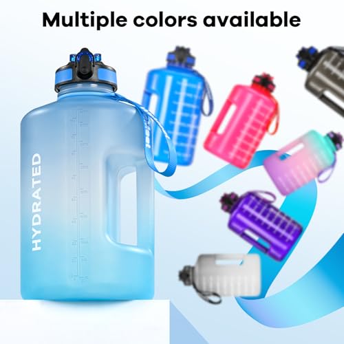 WEMEET 128oz Large Water Bottle with Straw and Time Marker, BPA FREE, 1 Gallon Reusable Motivational Water Bottle, for Gym, Travel, Camping, Hiking (Blue Blue) - color: Blue Blue
