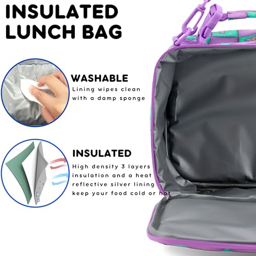 Bundle of J World Sunrise Girls Rolling Backpack with Lunch Box. Roller Bookbag Set + Matching Cody Lunch Bag for School, Puffy Flower
