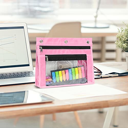 YoeeJob 2 Pack 1 Inch Expandable Zipper Pencil Pouches with Clear Window for 3 Ring Binder, Suitable for School & Office (Pink) - color: Pink
