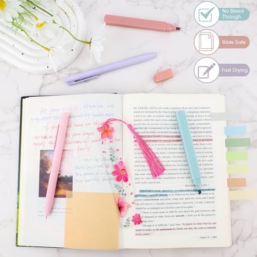 26Pcs Bible Study Supplies Journal Kit Aesthetic Pastel Highlights Pens Tabs Bookmarks for Women Teens School Accessories Cute Colorful Bible Highlighters Pens No Bleed Sticky Notes Index Maskers - color: Aa-26pcs bible study supplies journal kit