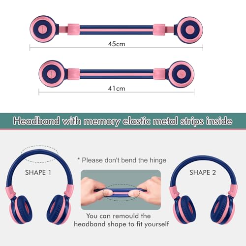 SIMOLIO 2 Pack Wireless Kids Headphones with Share Port, 75/85/94dB Volume Limiting, HD Mic, USB C Charging, Foldable Headphones with Travel Case for iPad Tablet School Airplane Boys Girls - color: Mint&Pink