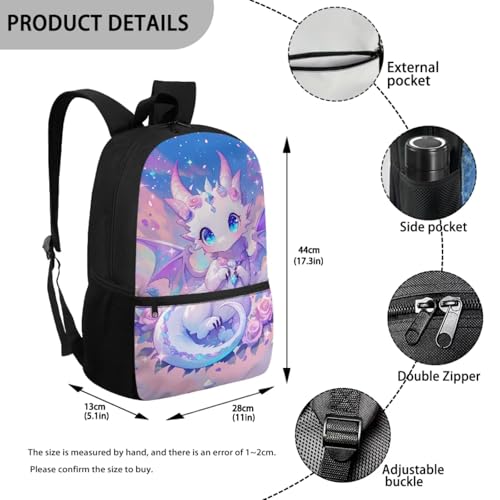 Kawaii Dragon 5 Piece Backpack Set for Kids with Lunch Bag Pencil Case and Water Bottle Holder School Bag for Elementary Middle School - color: Kawaii Dragon