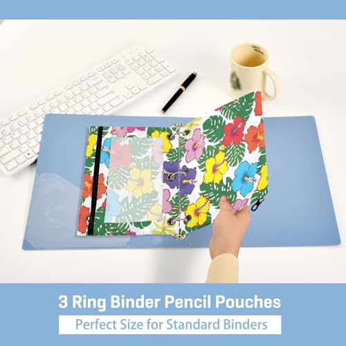 Blueangle Hawaiian Palm Leaves Pencil Pouch for 3 Ring Binder, 2 Pack Clear Window Zipper Pencil Bags for Office