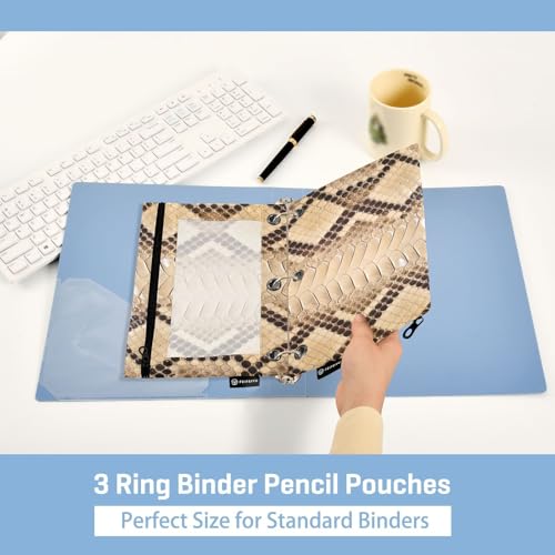 2 Pack 3 Ring Binder Pencil Pouch Snake Print Pencil Case Pencil Bags with Zipper, Clear PVC Binder Pockets for Office Daily Supplies - color: Color 4