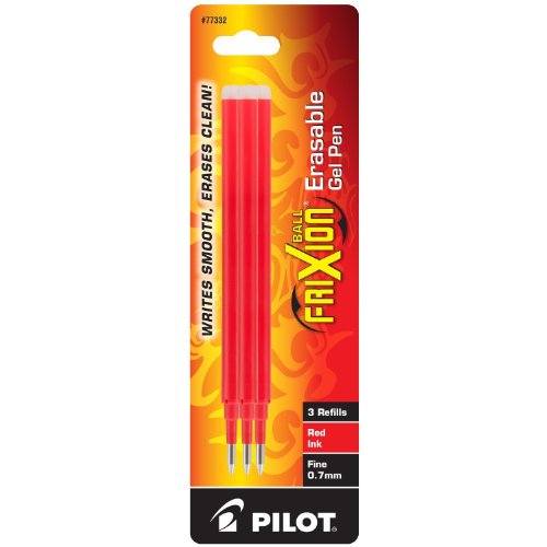 Pilot, FriXion Ball Gel Ink Refills for Erasable Pens, Fine Point 0.7 mm, Pack of 3, Red