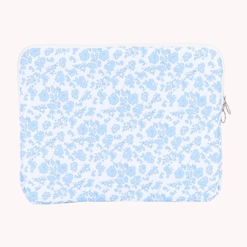 13.3 Inch Laptop Sleeve, Cute Flower Printed Puffy Case, Quilted Floral Protective Cover for Mac-Book Air/Pro, Aesthetic Laptop Carrying Bag - color: Blue-Floral