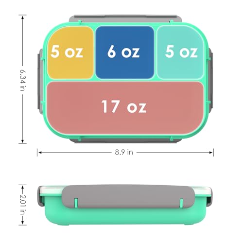 WHALEHOUSE Bento Lunch Box, 1000ML 4 Compartments Meal Prep Container with Utensil, Airtight Food Storage Container with Snap Locking Lids, Microwave/Dishwasher/Freezer Safe, On the Go - color: 1000mL-Green
