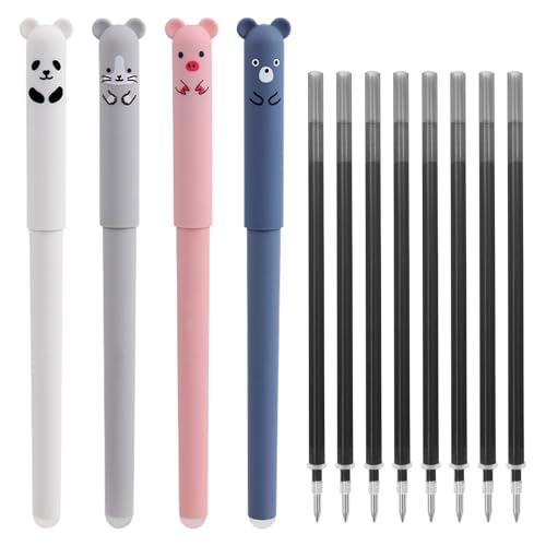0.5mm Erasable Gel Pens,12 Pack Cute Cartoon Animal Rollerball Gel Ink Pens Refillable Pens for Adult Writing Calligraphy Note Taking (Refill Black) - color: Refill Black
