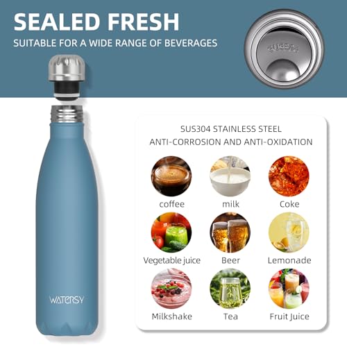 WATERSY Stainless Steel water bottles,17oz/500ml Insulated Water Bottles,Smog Blue metal water bottle Keeps Drink Cold and Hot,BPA Free kids water bottles for School,Gym,Travel,Sports - color: Smog Blue