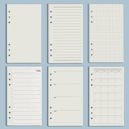 Harphia A6 6 Holes Binder Refill Value Set, 90sheets dotted loose leaf paper with stickers and dividers, planner inserts with binder pockets for A6 binder 6 holes refillable notebook,005dA6dot - color: Dot Paper Set, size: A6