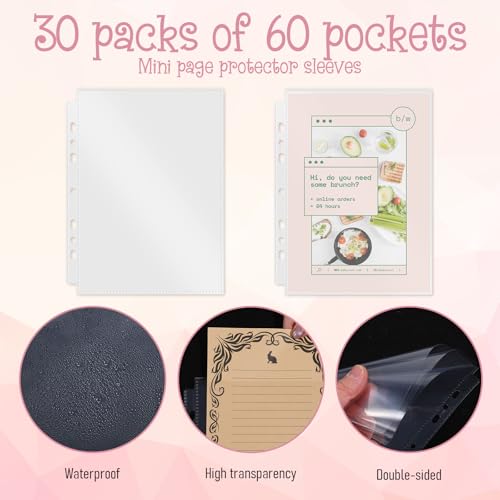 30Pcs A5 Binder Sleeves A5 6 Ring Clear Plastic Paper Sleeve A5-Binder 6 Ring Sheet Protector 6.22x8.77 Sheet Protectors Double-Sided Photo Sleeves for Photo Paper Report
