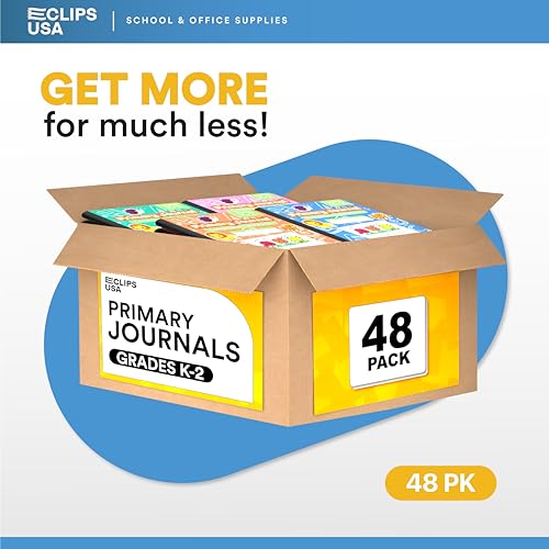 E-CLIPS USA Primary Composition Notebook K-2 Primary Ruled Composition Book Primary Writing Journal Bulk Grades K-2 Story Composition Notebooks For Kids 100 Sheets 200 Pages 7.5" x 9.75" (4 Pack) - size: 4 Pack