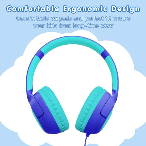 ZIHNIC Wired Kids Headphones, Safe 85dB Volume Limit for Boys & Girls, Comfortable Earpads, Foldable Design for School, Tablets, and Travel-Blue - color: R2-BLUE