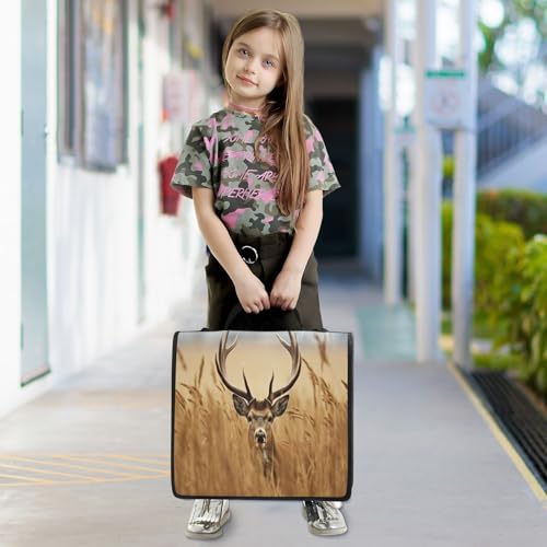 Deer Standing in Grass Zipper Binder 3 Ring with Shoulder Strap and Handle Multiple Pockets Expanding File Folder Organizer