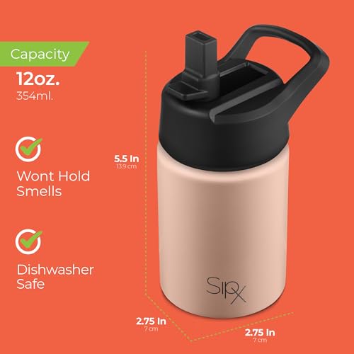 SIPX™ 12 oz Insulated Water Bottle with Straw Lid – Leakproof Stainless Steel, BPA-Free, Easy to Carry – Perfect for School, Camp, Sports & Travel – Peach - color: Peach
