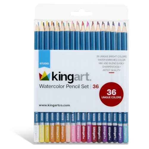 KINGART 36 Count Watercolor Pencils, Vibrant Pigments for Blending, Drawing & Painting, Pre-Sharpened, Water Soluble Pencils