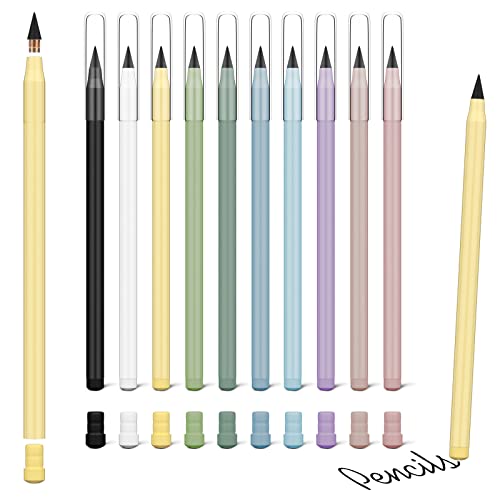 Ainiv Everlasting Pencil - 10 Pack Infinity Pencils with 20 Extra Erasers, Ideal for Home, Office, School Writing & Drawing - color: 10 Pieces-Morandi Colors