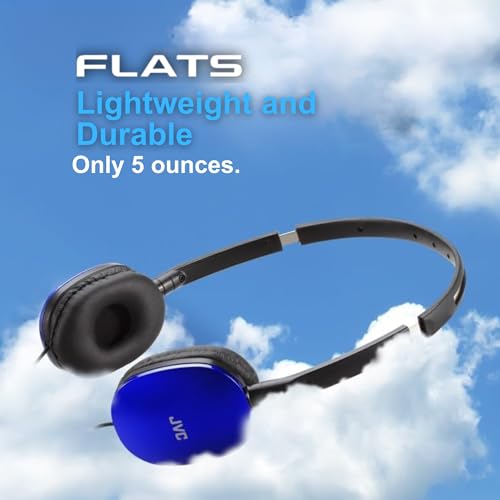 JVC Blue Flat Foldable Colorful Flats On Ear Headphones with Remote and Microphone, 3.94 Foot Gold Plated 3.5mm Slim Plug - HAS160MA, Adjustable - color: Blue, style: Mic and Remote