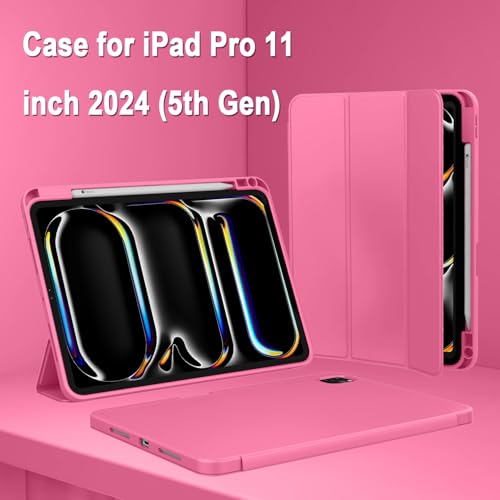 ZryXal iPad Pro 11 Inch Case (M5) 2025/ (M4) 2024 (Model: A2836/A2837/A3006), Trifold Stand Smart Cover with Pencil Holder and Soft TPU Back, Auto Wake/Sleep (New Peach Red) - color: New Peach Red