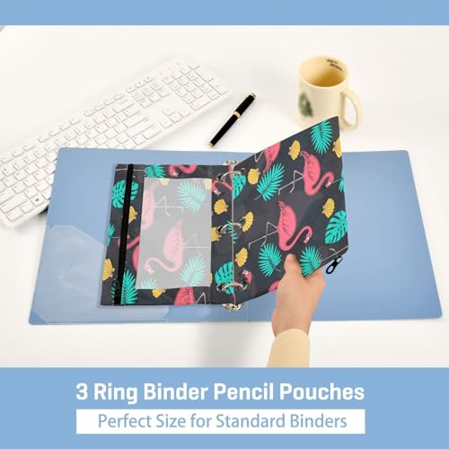 Blueangle Flamingo and Palm Leaves Pencil Pouch for 3 Ring Binder, 2 Pack Clear Window Zipper Pencil Bags for Office